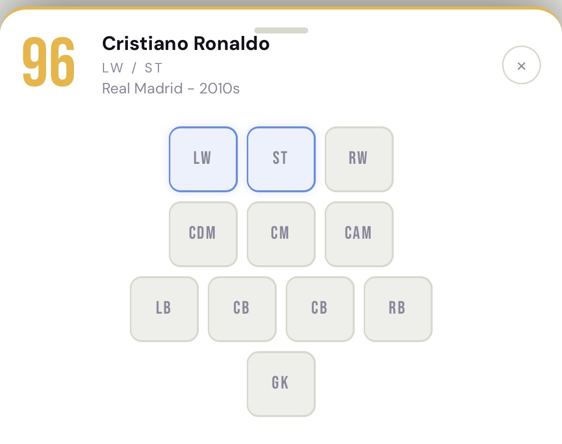 Selecting a position to place your player
